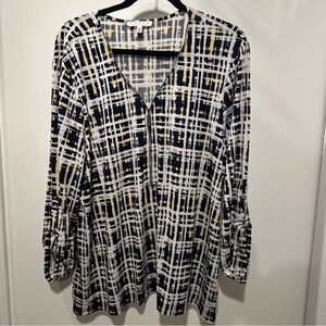 NEW Chaus Navy, White & Yellow Plaid V-Neck Tunic XXL